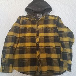 Fox boys long sleeve hooded plaid shirt size XL
